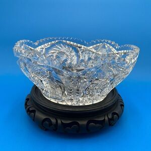 VINTAGE ORREFORS Swedish Large Carved Crystal Centerpiece Bowl